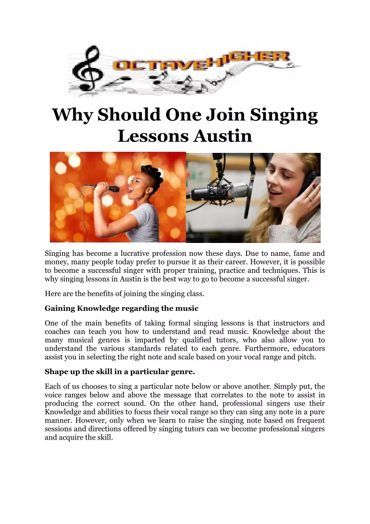 why should one join singing lessons austin