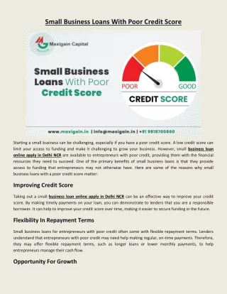 Small Business Loans With Poor Credit Score