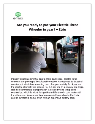 Electric Three Wheeler - Etrio