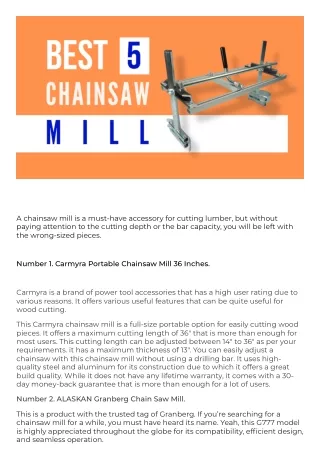 Best Chainsaw Mill (Top 5 Picks)