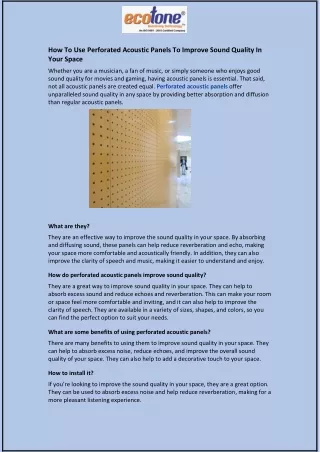 How To Use Perforated Acoustic Panels To Improve Sound Quality In Your Space?