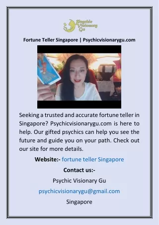 Fortune Teller Singapore  Psychicvisionarygu