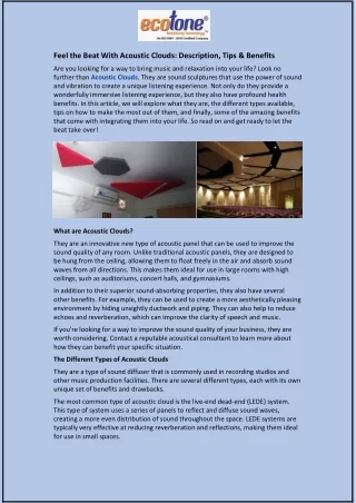 Feel the Beat With Acoustic Clouds: Description, Tips & Benefits