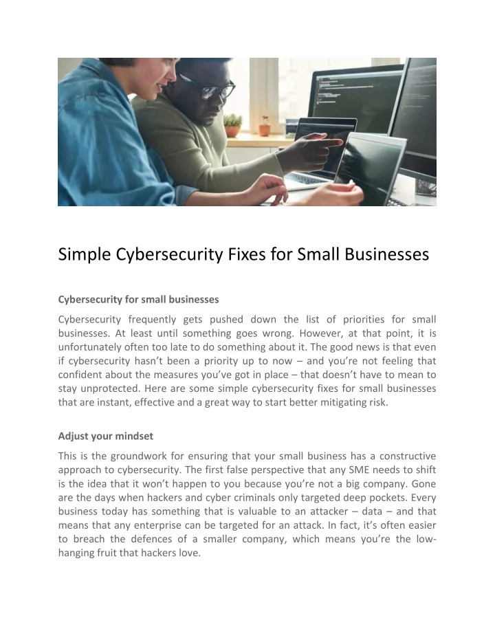 simple cybersecurity fixes for small businesses