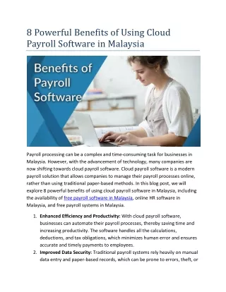 8 Powerful Benefits of Using Cloud Payroll Software in Malaysia