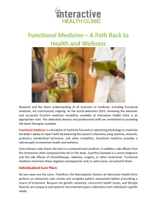 Functional Medicine – A Path Back to Health and Wellness