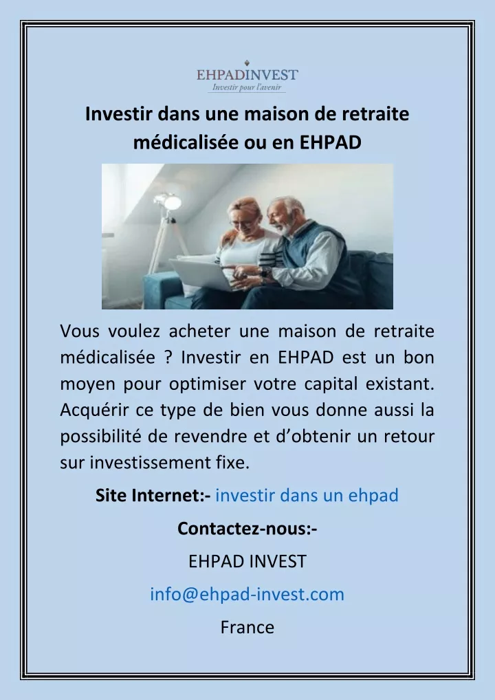 investir dans une maison de retraite m dicalis