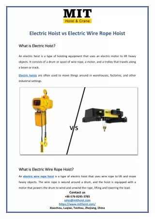 Electric Hoist vs Electric Wire Rope Hoist