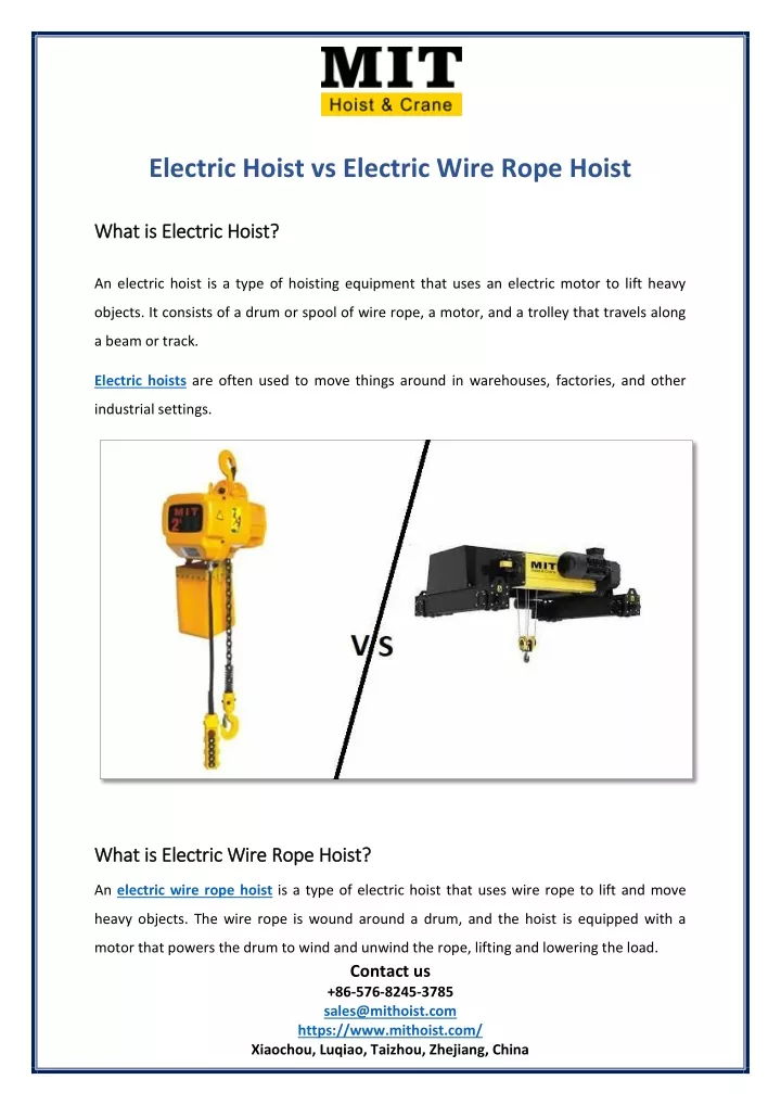 electric hoist vs electric wire rope hoist