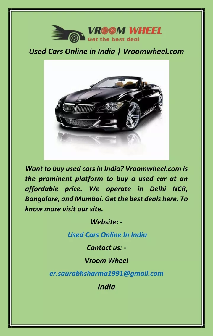 used cars online in india vroomwheel com