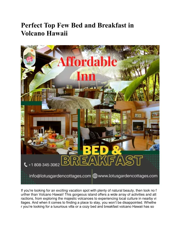 perfect top few bed and breakfast in volcano