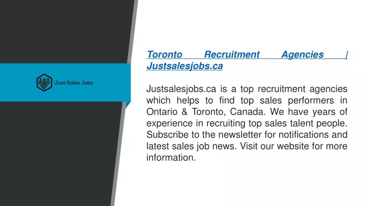 toronto recruitment agencies justsalesjobs