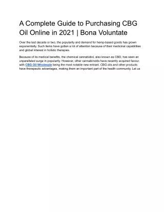 A Complete Guide to Purchasing CBG Oil Online in 2021 | Bona Voluntate