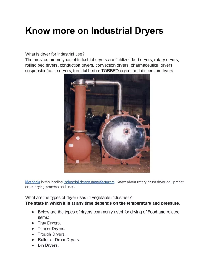 know more on industrial dryers