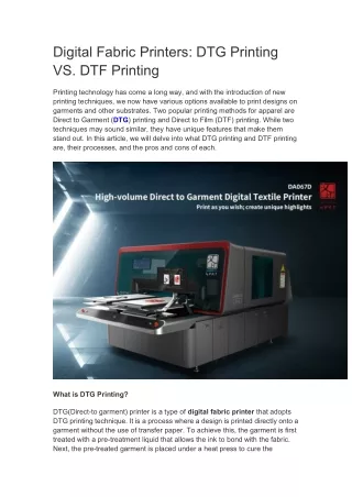 Digital Fabric Printers: DTG Printing VS. DTF Printing