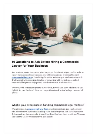 10 Questions to Ask Before Hiring a Commercial Lawyer for Your Business