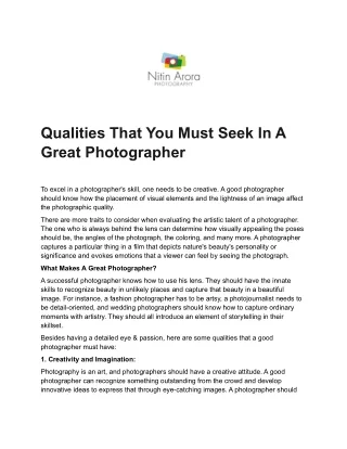Qualities That You Must Seek In A Great Photographer