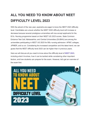 ALL YOU NEED TO KNOW ABOUT NEET DIFFICULTY LEVEL 2023