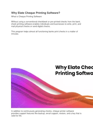 Why Elate Cheque Printing Software