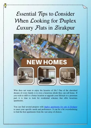 Essential Tips to Consider When Looking for Duplex Luxury Flats in Zirakpur