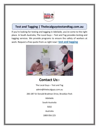 test and tagging thelocalguystestandtag com au