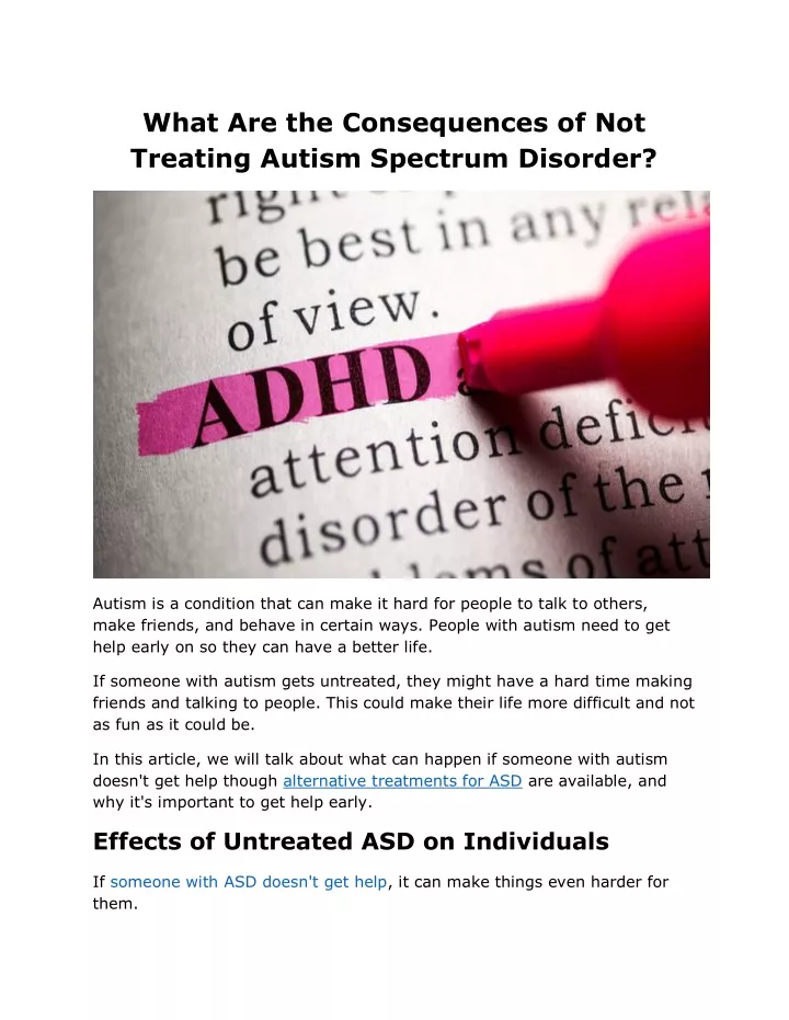 what are the consequences of not treating autism