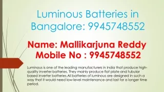 Luminous Battery Dealers in KR Puram:@ 9945748552.