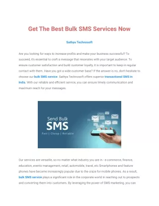 Transactional SMS In India _ Sathya Technosoft