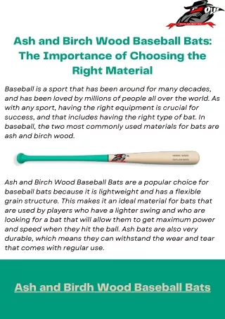 Ash and Birch Wood Baseball Bats The Importance of Choosing the Right Material