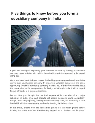 Five things to know before you form a subsidiary company in India