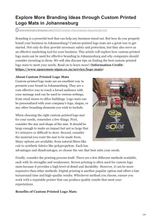 Explore More Branding Ideas through Custom Printed Logo Mats in Johannesburg