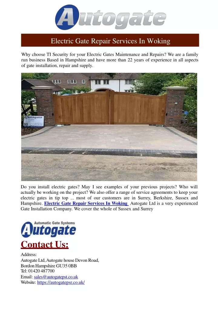 electric gate repair services in woking