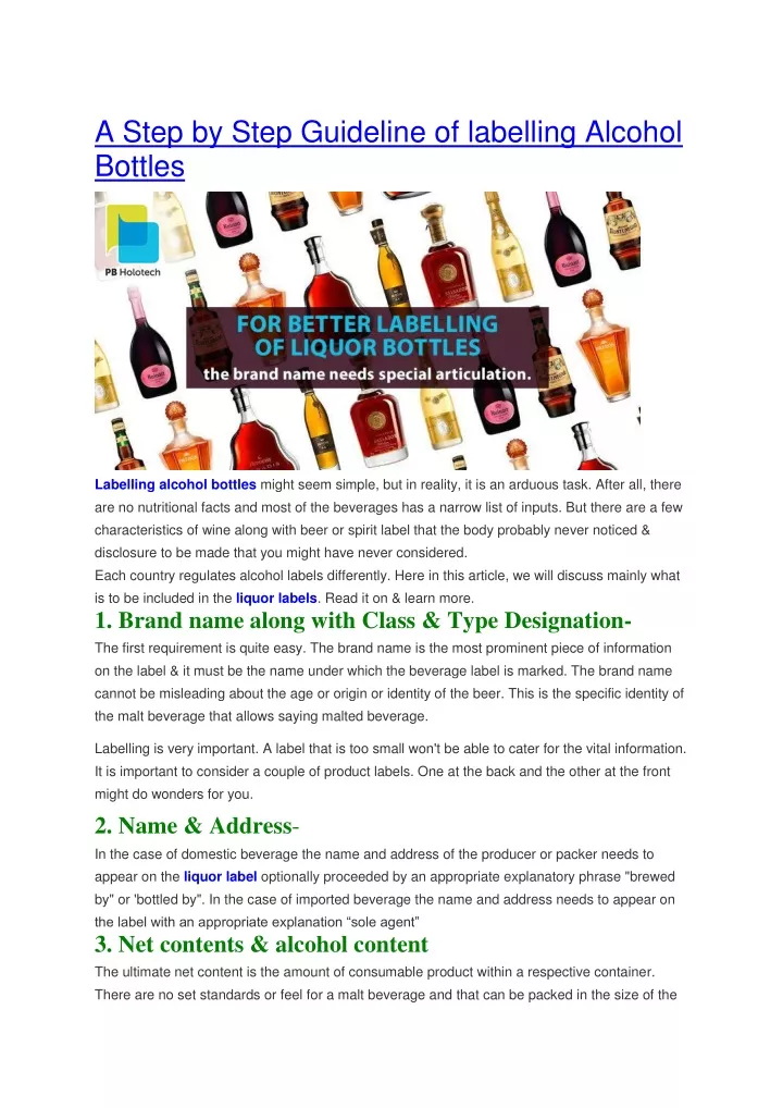 a step by step guideline of labelling alcohol