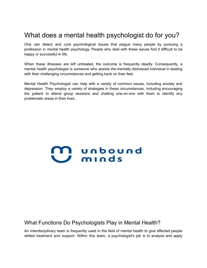 what does a mental health psychologist do for you