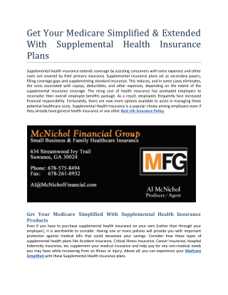 Get Your Medicare Simplified & Extended With Supplemental Health Insurance Plans