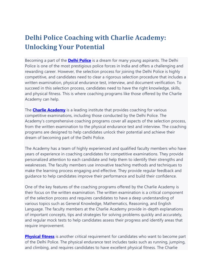 delhi police coaching with charlie academy