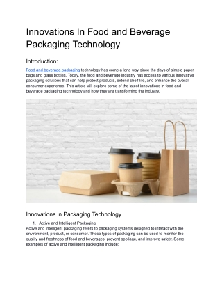 Innovations in food and beverage packaging technology