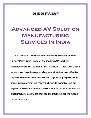 Advanced AV Solution Manufacturing Services In India-Purplewaveindia