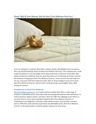 Sleep Tight & Save Money: Get the Best Price Mattress from Inc.!