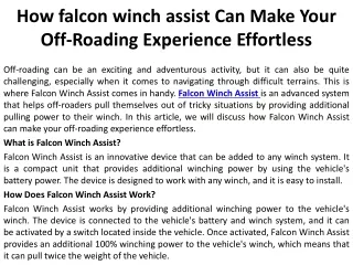 How falcon winch assist Can Make Your Off-Roading Experience Effortless