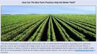 How Can The Best Farm Practices Help Get Better Yield?