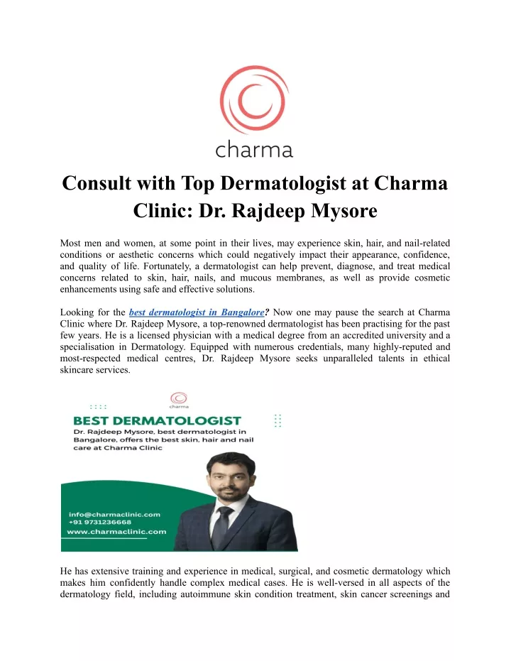 consult with top dermatologist at charma clinic