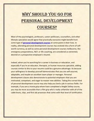 Why Should You Go for Personal Development Courses