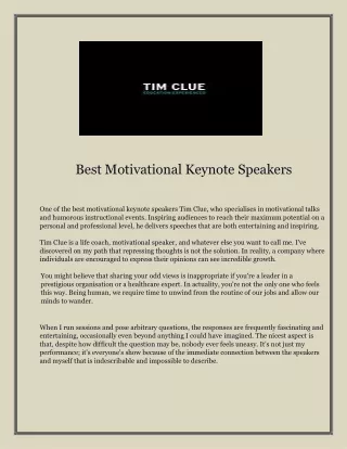 Best Motivational Keynote Speakers  |  Tim Clue