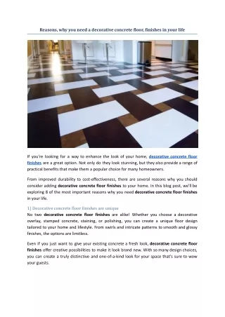 Reasons, why you need a decorative concrete floor, finishes in your life