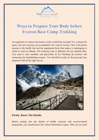 Ways to Prepare Your Body before Everest Base Camp Trekking
