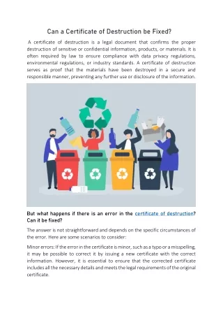 can a certificate of destruction be fixed