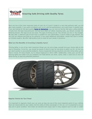 Ensuring Safe Driving with Quality Tyres