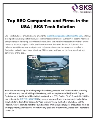 Top SEO Companies and Firms in USA  SKS Tech Solution