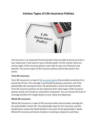 various types of life insurance policies